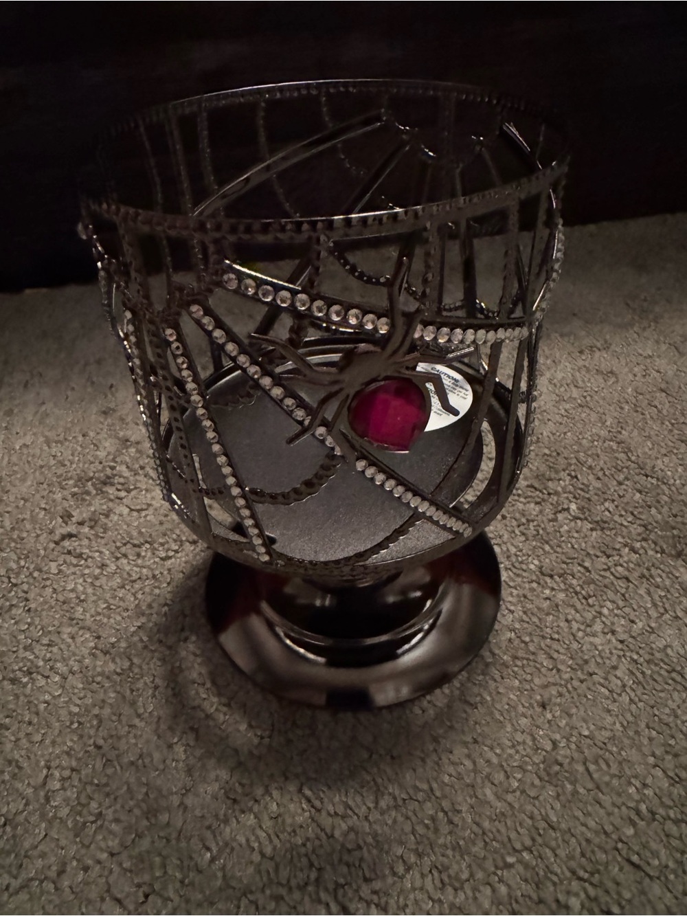 Bath & Body Works Black Decorative Candle Holder with Pink Gem Accent